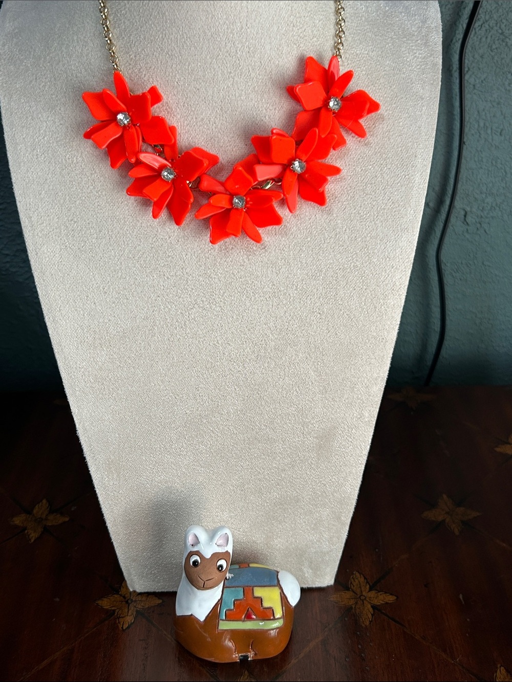 Floral Statement Necklace in Bright Orange - Unbranded